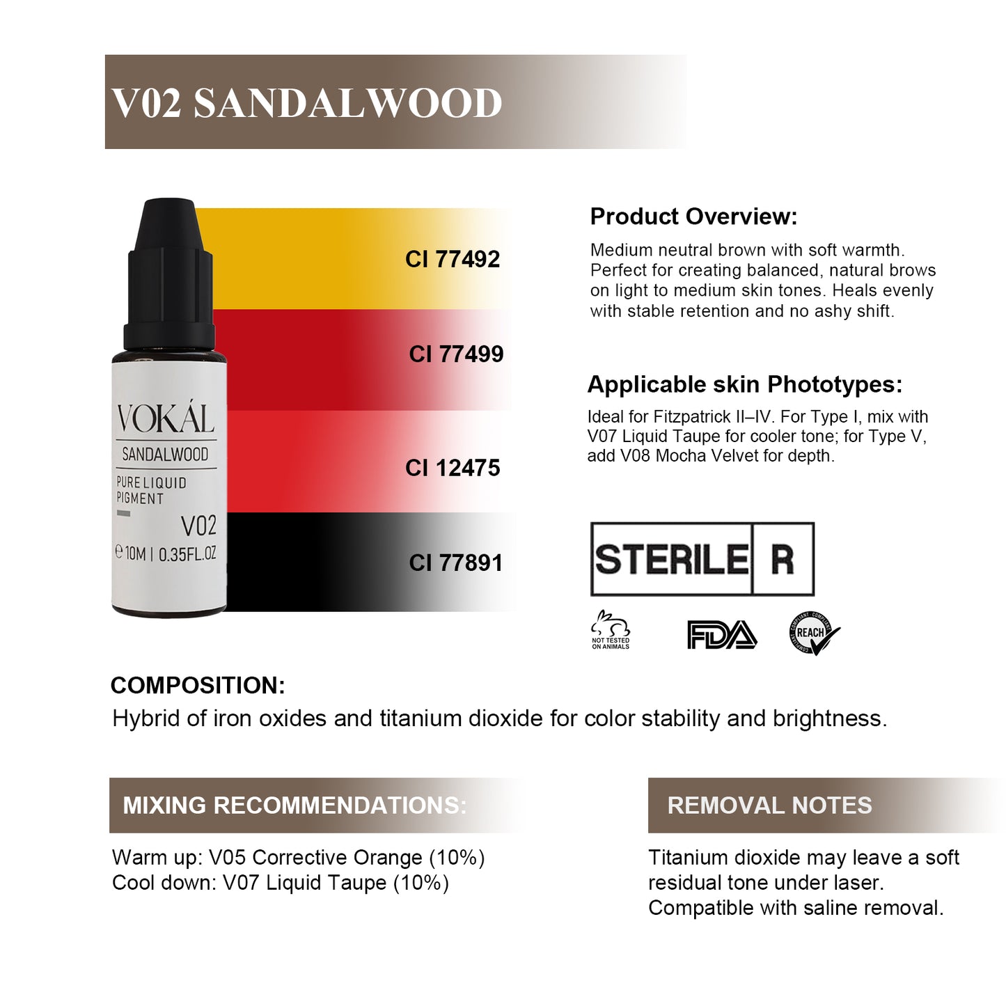VOKÁL™ V02 Sandalwood – Water-Based Brow Pigment (10ml)
