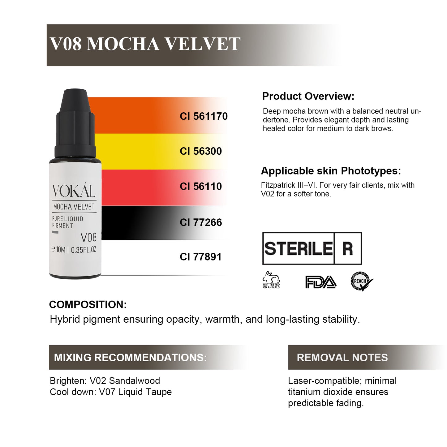 VOKÁL™ V08 Mocha Velvet – Water-Based Pigment (10ml)