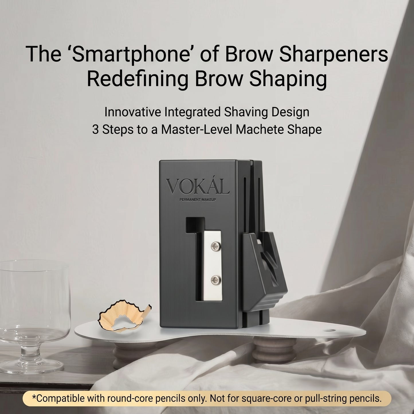 VOKAL PMU Precision BrowPro Sharpener – For Round-Core Wooden Eyebrow Pencils